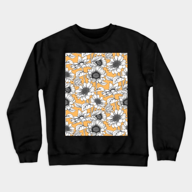 Sunflowers Line Art Pattern Crewneck Sweatshirt by Designoholic